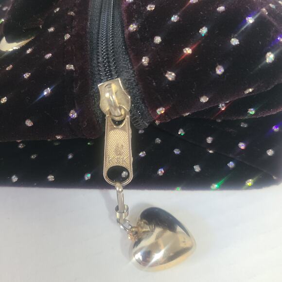 Vintage Black Velvet Rhinestone Evening Handbag w Gold Ball Accent 1960's Style - Picture 3 of 14